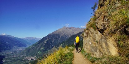 Pensionen - Meran und Umgebung - Die Texelgruppe gehört zu den schönsten Naturparks Südtirol. Die Wanderwege erreichen Sie zu Fuss und mit dem Bus. (Bushaltestelle am Haus.) Sie erleben eine Fernsicht bis in den Dolomiten und bereits Anfänger können den Meraner Höhenweg bewältigen. Bei Ihrer Ankunft erklären wir Ihnen gerne unsere schönsten Waal- und Höhenwege und das Bussystem. Bei uns erhalten Sie die AlgundCard und Sie fahren kostenlos Bus und Zug. 5 Seilbahnen und 80 Museen sind inklusive. Neu: Abendbus bis 22 Uhr - Pension Plarserhof