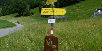 Pensionen - Garten - Salzburg - Wanderschuhe anziehen und einfach gehen. Gelbe Tafeln mit Wanderwege findet man überall in der Gegend - Pension zu Hause