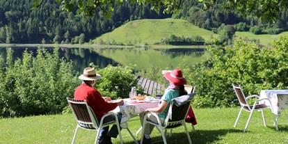 Pensionen - weitere Verpflegungsmöglichkeiten: Nachmittagskaffee - Österreich - Bio-Frühstück im Obstgarten mit Seeblick - Pension Bergblick am Weissensee