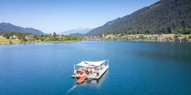 See Boot Berge Himmel