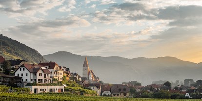 Pensionen - Art der Pension: Urlaub am Bauernhof - Niederösterreich - Weissenkirchen mit Blilck auf unser Gästehaus - Weingut u. Gästehaus Bernhard