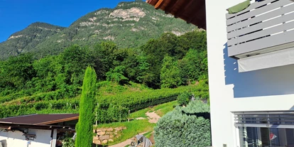 Pensionen - Neumarkt - Blick von der Frühstücksterasse zum Mendelpass - Ferienhof Zum Schwarzen Kus