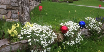 Pensionen - Parkplatz: kostenlos bei der Pension - Hallstatt - Frühlingsblumen im alten Brunnen - Bio-Bauernhof Simonbauer