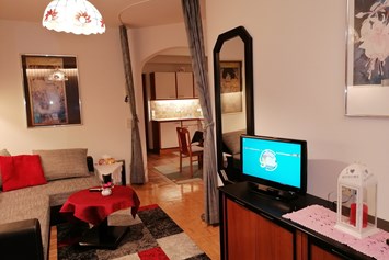Frühstückspension: Wohnschlafraum mit Fernseher mit integriertem DVD-Player - Appartement Sonja im Haus Carinthia am Nassfeld