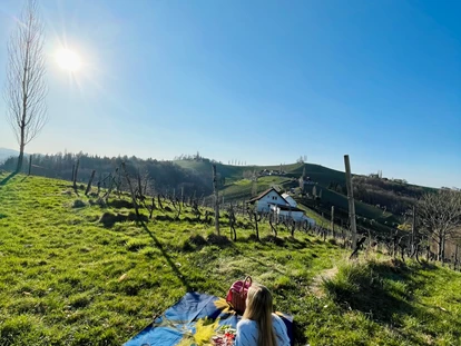 Pensionen - Parkplatz: kostenlos bei der Pension - Großklein - Picknick im Weingarten - Gästezimmer & Buschenschank am Weingut Hack-Gebell