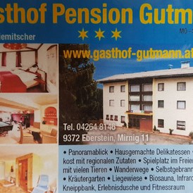 Frühstückspension:  Genießen sie einen Kurztripp auf der Saualpe beim #_Gutmann# in 1000Meter Seehöhe.
Mit 6 gut beschilderten Rundwanderwege zwischen 1 bis 8 Stunden Gehzeit, direkt vom und bis zum #Hotel zurrück, mit Ausblick über  #Kärnten - Gasthof Pension Gutmann 