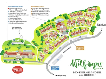 Pensionen - Restaurant - Lageplan Biodorf und Hotel - Ferienapartment  im Biodorf Bad Waltersdorf